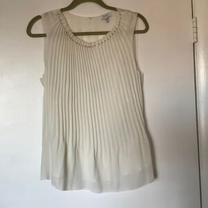 NWOT Reiss Off White Pleated Sleeveless Blouse With Tank